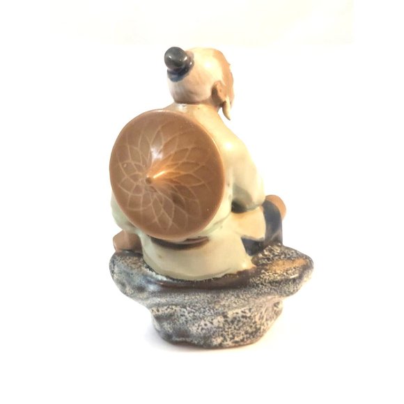 Vintage Chinese Shiwan Artistic Ceramic Mudman Fisherman Glazed Figurine 6" tall - Picture 3 of 11